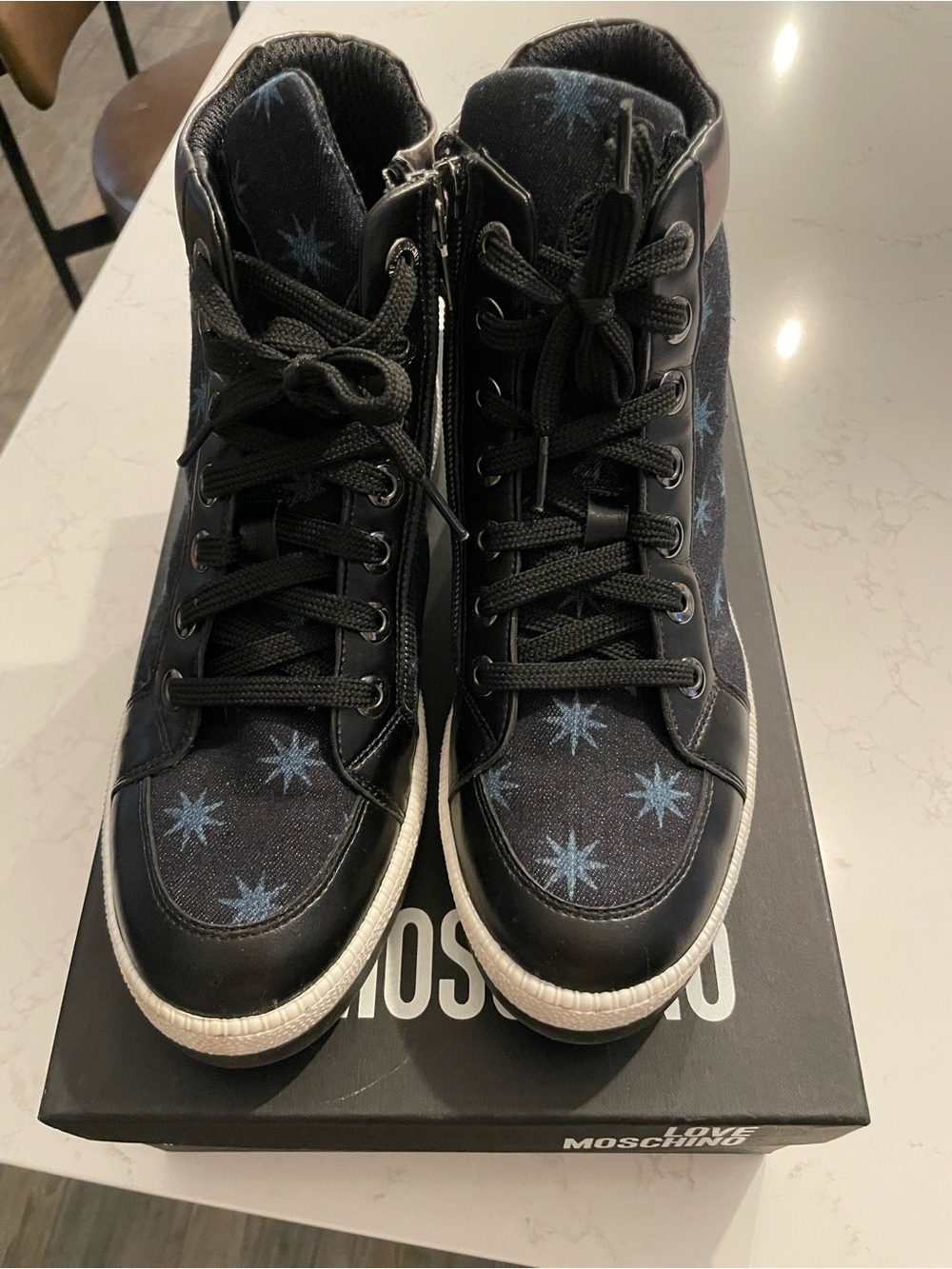 Love Moschino High-Top Sneakers with Blue Star Motif